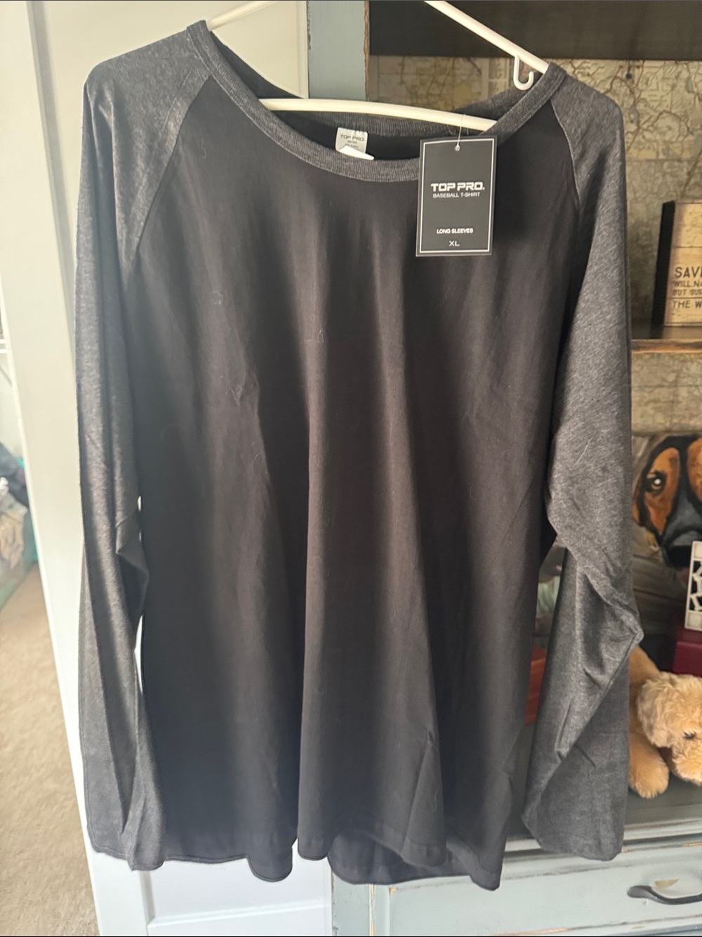 Men's Black Long Sleeve Raglan Shirt with Gray Sleeves - Picture 5 of 5